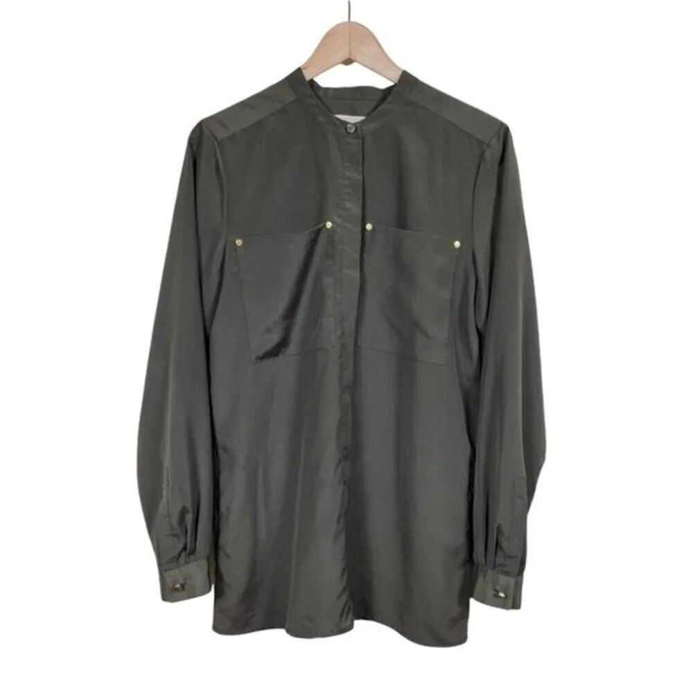 Michael Michael Kors Long Sleeve Button Down Blouse Women Size M Hunter Green